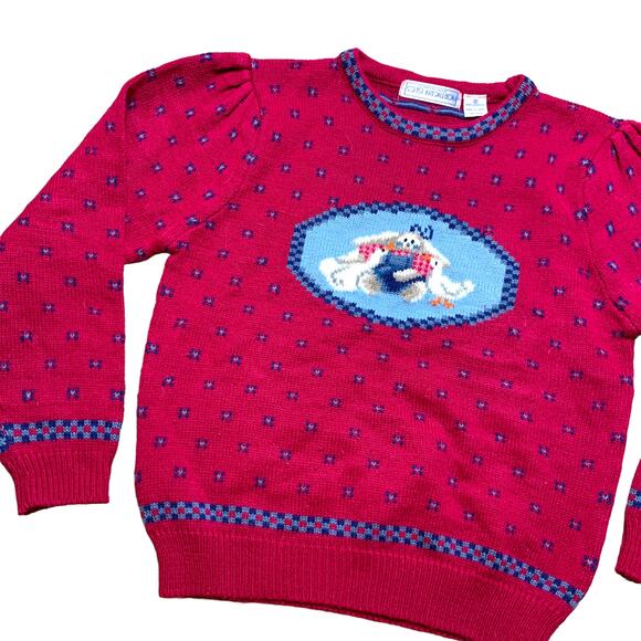 Vintage Goose Northern Isles Pink Crewneck Sweater Small Duck Bunny - Picture 2 of 7